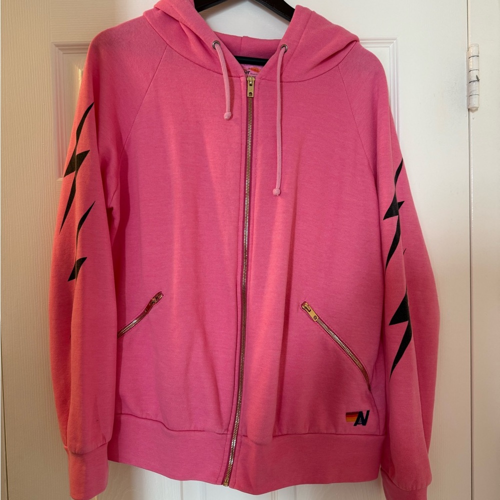 Aviator Nation Bolt Zip Pink Hoodie L unisex